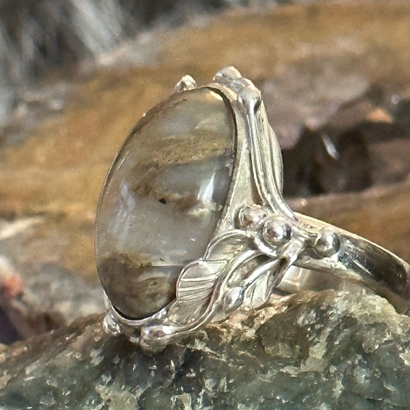Dendritic agate southwestern setting sterling silver ring - Picture 8 of 12